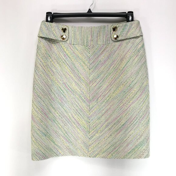 Trina Turk Tweed Skirt Women's Size 10 Straight Multicolor Lined Career Spring - Picture 1 of 10